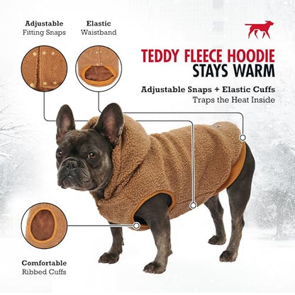Tuff Pupper Fleece Dog Hoodie Sweater | Teddy Sherpa Outer & Soft Polar Fleece Lining | Adjustable Fit Winter Coat with Hood, Leash Hole, Ribbed Cuffs | for Small Medium Large XL XXL Dogs (Brown, L) - color: Brown, size: 40-60 lbs (Large)