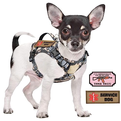 XS Dog Harness Tactical Style, No Pull Military Service Dog Vest with Vertical Handle, Outdoor Training Small Puppy Vest Chihuahua Harness (Camo Grey, XS) - color: Camo Grey