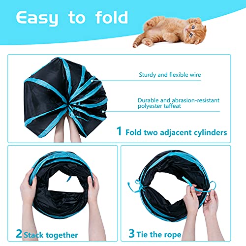 Sheldamy Cat Tunnel, S-2-Way Cat Tunnels for Indoor Cats, Collapsible Cat Play Tunnel, Interactive Toy Maze Cat House with 1 Play Ball for Cats, Puppy, Kitty, Kitten, Rabbit (Blue & Black) - color: S-2 Way Black & Blue