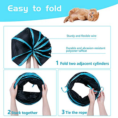 Sheldamy Cat Tunnel, S-2-Way Cat Tunnels for Indoor Cats, Collapsible Cat Play Tunnel, Interactive Toy Maze Cat House with 1 Play Ball for Cats, Puppy, Kitty, Kitten, Rabbit (Blue & Black) - color: S-2 Way Black & Blue