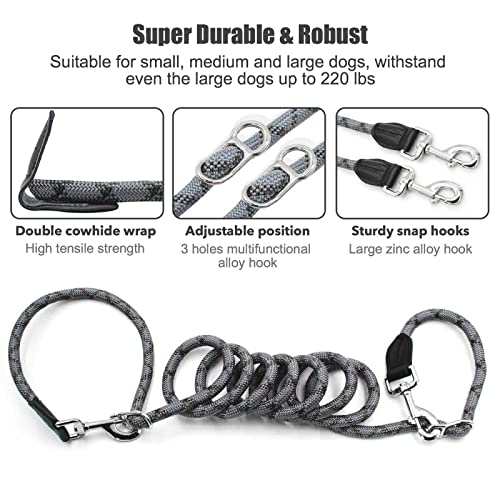 Hands Free Dog Leash(8.5ft), 8 in 1 Multifunction Nylon Double Leash for Dogs,1.2cm Adjustable Waist with Reflective Stitching for Training -Grey - color: Grey