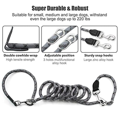 Hands Free Dog Leash(8.5ft), 8 in 1 Multifunction Nylon Double Leash for Dogs,1.2cm Adjustable Waist with Reflective Stitching for Training -Grey - color: Grey