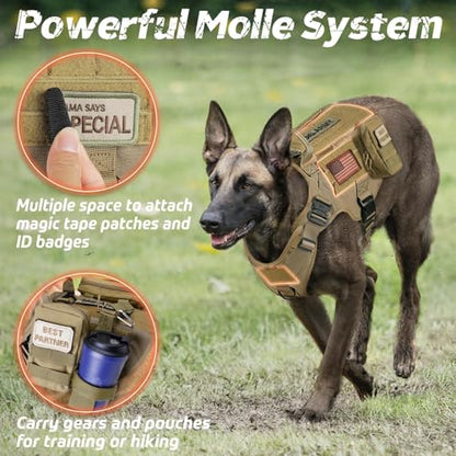 rabbitgoo Tactical Dog Harness Medium Sized, Heavy Duty Pet Harness with Handle, No-Pull Service Vest Medium Breed, Adjustable Military Dog Vest for Training Hunting Walking, Brown, M - color: Brown, size: Medium