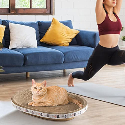 Cat Scratcher, High-Density Oval-Shaped Scratching Board, Water-Resistant and Durable Cardboard, Suitable for Medium to Large Breeds, Provides Firm and Cozy Resting Place - size: Medium