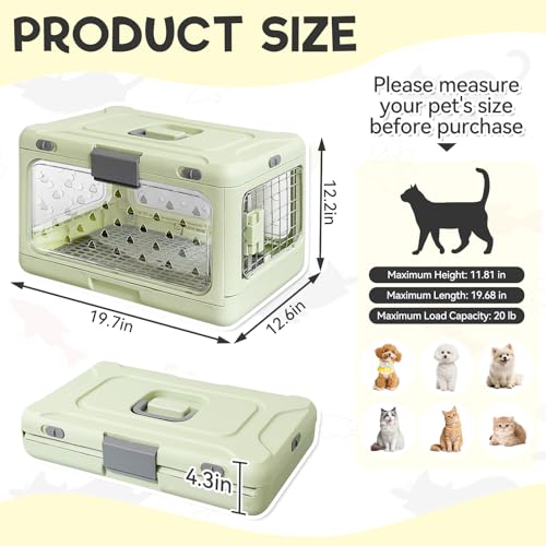 Hard Cat Carrier,Dog Crate for Small Dogs,Cat Kennel Clear,Foldable Dog Kennel with Urine Pad Mesh Grid,Ventilation & Hard Plastic Protection Transparent Pet Carrier 20" L,Green - color: Green