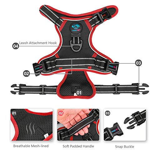 PHOEPET 2019 Upgraded No Pull Dog Harness, Reflective Adjustable Vest, with a Training Handle + 2 Metal Leash Hooks+ 3 Snap Buckles +4 Slide Buckles(XS, Black) - color: Black, size: Extra Small