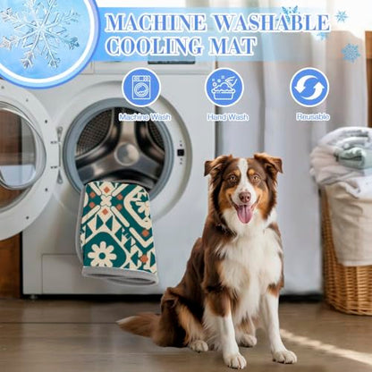 Dog Cooling Blanket Ice Silk Dog Bed Cooling Mat Floral Silhouettes Pet Bed for Dogs Washable Pad Dogs 28" X22" Crate Mats Blanket for Crate, Indoor& Outdoor Floor, Car Seats