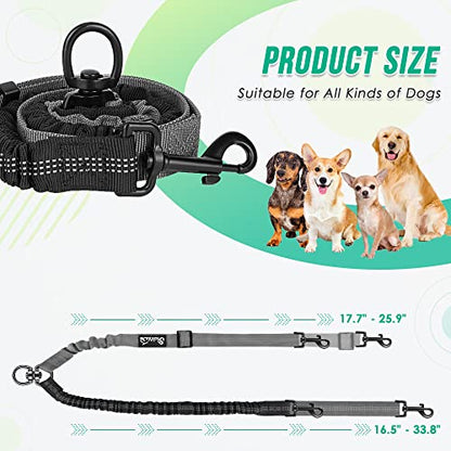 AUTOWT Two Dog Lead, 2 in 1 Upgraded Double Dog Leash Attachment Combine Adjustable Strap and Shock Absorbing Bungee No Tangle Dual Training Splitter for Medium Large Dogs (Black & Grey) - color: Black & Grey