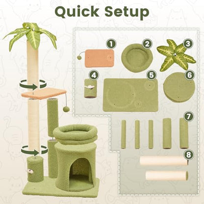 Cat Tree Tower with Scratching Post, Indoor 36in Medium Kitty Climbing Frame with Perch, Cave, Ball Toys, Multi Functional Kitten Climber and Scratcher, Stable Stand and Space Saving Design