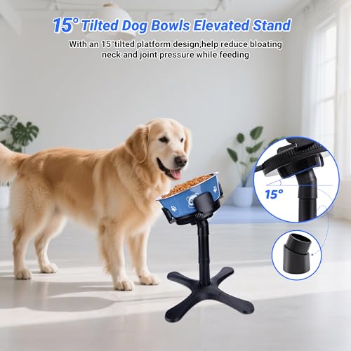Dog Bowls Elevated Adjustable Stand, Raised Bowl with 3 Heights & Tilted Feeding Stand, Compatible with Various Bowls, for Medium & Large Breeds(with Bowl) Black - size: With Bowls
