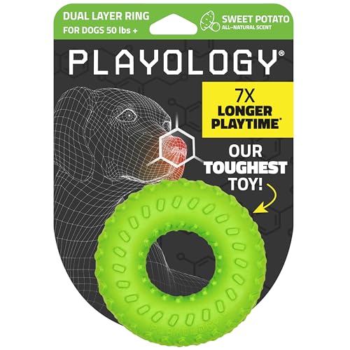 Playology Dog Toys | Dual Layer Ring Durable Dog Toy for Tough Chewers | Sweet Potato Scented Jumbo Chew Toy for Large Dogs - size: Jumbo, style: Sweet Potato