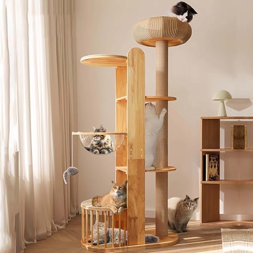 75 inch Cat Tree Tower for Indoor Cats Large Adult, Modern Big Cat Climbing Tower, Tall Cats Post, Corner Wood Cute Cat Condo with Sisal Scratching Posts - color: A
