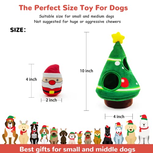 lilfrd Christmas Dog Toys, Dog, Xmas Christmas Tree, Santa Claus Hide and Seek Puzzle Squeaky Plush Rope Chew Fetch Brain Stimulating Toy Presents for Small Medium Dogs - style: Christmas Tree & Santa