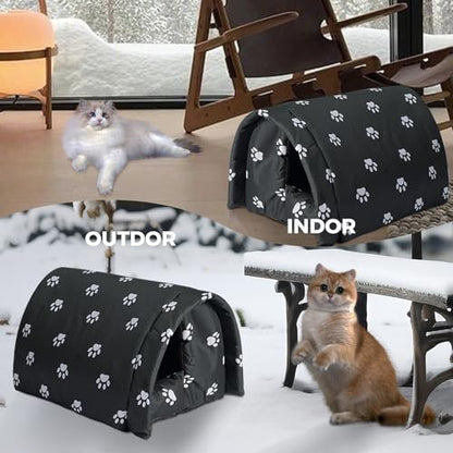 Cat House for Outdoor Cats in Winter, Feral Cat Shelter, Cat House Thickened Weatherproof Foldable, Stray Cats Shelter Rainproof and Sunscreen Oxford (Black, L)