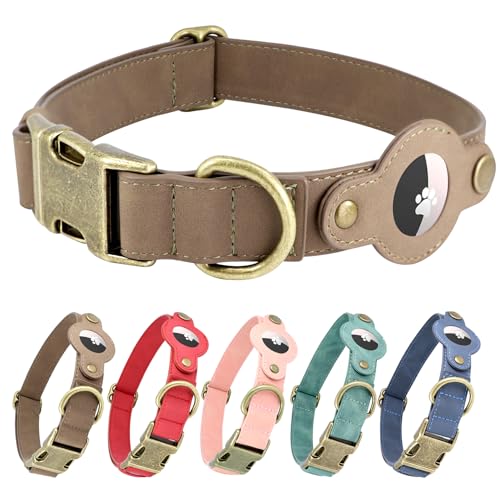 AirTag Dog Collar, Soft PU Leather Dog Collar with AirTag Holder, 0.8" Wide Adjustable GPS Tracking Collar for Small Dogs, Heavy Duty Pet Collar with Quick Release Metal Buckle (Brown, S) - color: Brown, size: S 10"-14"