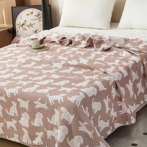 MEJU Dogs Puppy Brown Kids Muslin Lightweight Blanket for Bed Sofa Couch 100% Combed Cotton 3 Layer Soft Warm Indoor Throw Blanket Bedspread Bed Coverlet (Animals, Twin 60 in x 80 in) - color: Animals, size: Twin 60 in x 80 in