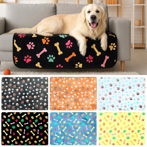 Tegeme 6 Pcs Waterproof Dog Blanket 41 x 30 Inch Paw Print Pet Blanket for Dogs Cats Puppy Washable Soft Fluffy Fleece Rug Flannel Throw Warm Sleep Mat for Kitten Doggy - size: 41 x 30 Inch