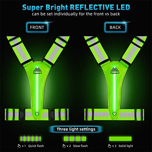 LED Reflective Vest Safety Gear, Light Up Vest for Night Walking Cycling, High Visibility Running Vest with Reflective Strips - color: Green