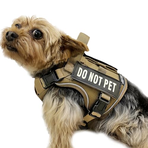Tactical Dog and Cat Harness for XS and Small Puppy, Air Pet Vest No Pull with Reflective Do Not Pet Patches, Breathable Dog Molle Vests for Training Walking Hunting Brown - color: Brown, size: S