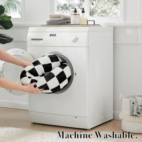 Ohocut Checkered Dog Bed, Cute Black White Retro Style Aesthetic Round Warming Pet Calming Beds for Small Dog and Cats, Plush Cozy Donut Dog Beds Washable, 30" L x 30" W x 8" Th - color: Black, size: 30"L x 30"W x 8"Th