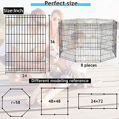 Dkeli Pet Playpen, 8 Panel Metal Portable Foldable Indoor Outdoor Cat Puppy Exercise Pen Folding Animal Wire Yard Dog Fence Crate Kennel for Small Medium Large Dog - size: 36"x8 Panels