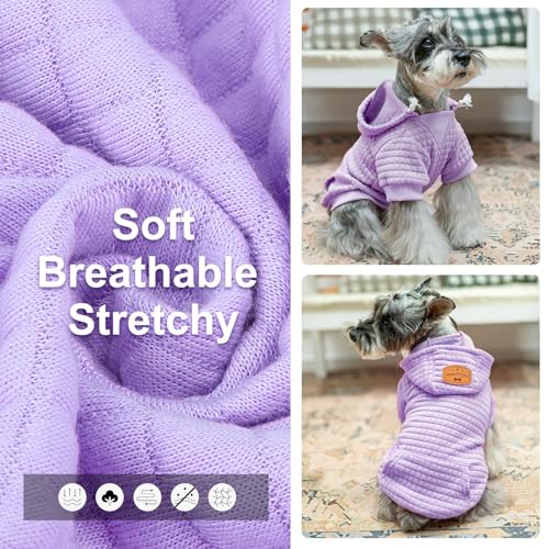 BEAUTYZOO Small Dog Hoodie Sweater with Pockets, Dog Clothes for Small Medium Dogs Boy Girl, Waffle-Like Laminated Cotton Pet Coats with Hat and Leash Hole, Purple S - color: Purple, size: S (Back: 12",Chest: 16", Neck: 10")