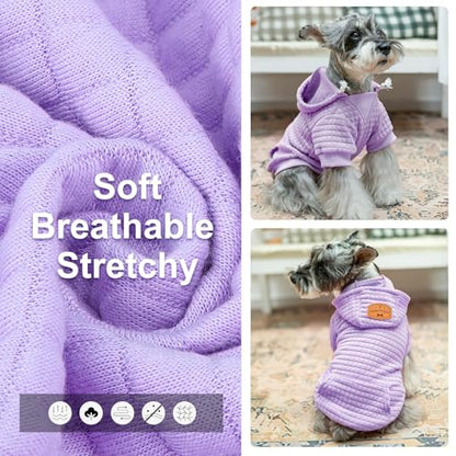 BEAUTYZOO Small Dog Hoodie Sweater with Pockets, Dog Clothes for Small Medium Dogs Boy Girl, Waffle-Like Laminated Cotton Pet Coats with Hat and Leash Hole, Purple S - color: Purple, size: S (Back: 12",Chest: 16", Neck: 10")
