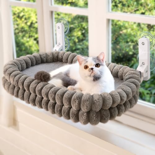Cat Window Perch for Indoor Cats Hammock for Window with Reversible Cushion, Foldable Cat Window Bed for Large Cats and Kittens(Grey,Medium) - color: Grey, size: Medium
