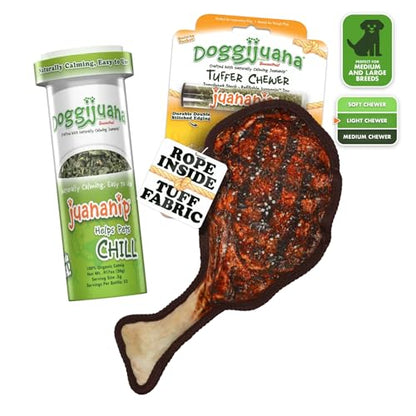 Doggijuana Doggi Duo Refillable Juananip Toy Bundle | Tomahawk & Juananip | Funny Dog Toy Plush with Catnip and Refill | Interactive Chew for Play - style: Tomahawk & Juananip