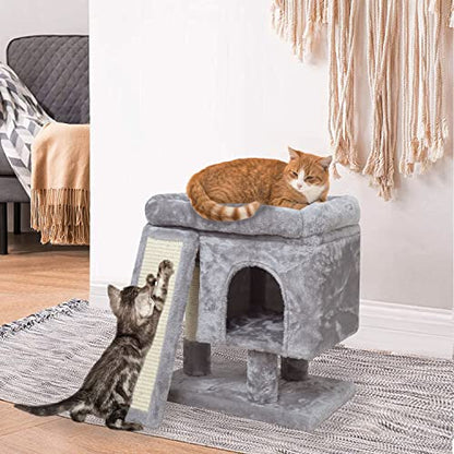 SYANDLVY Small Cat Tree for Indoor Cats, Cat Tower with Scratching Post, Modern Activity House for Large Cats, Condo with Board, Kittens Cave (Light Grey) - color: Light Grey