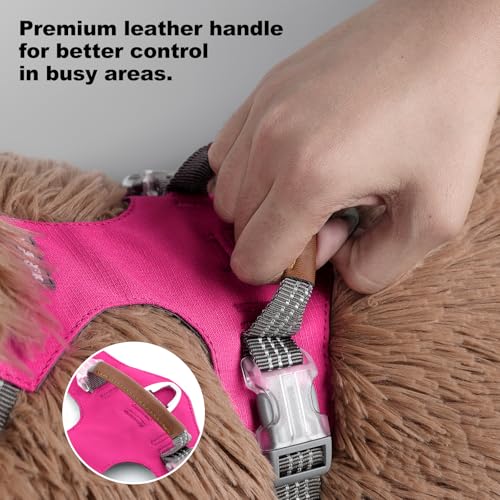 No Pull Dog Harness – Adjustable Reflective Nylon Vest for Small Medium Large Dogs, Escape Proof Training Harness with Leather Control Handle, Lightweight Aluminum Hardware (Hot Pink, M) - color: Hot Pink, size: M