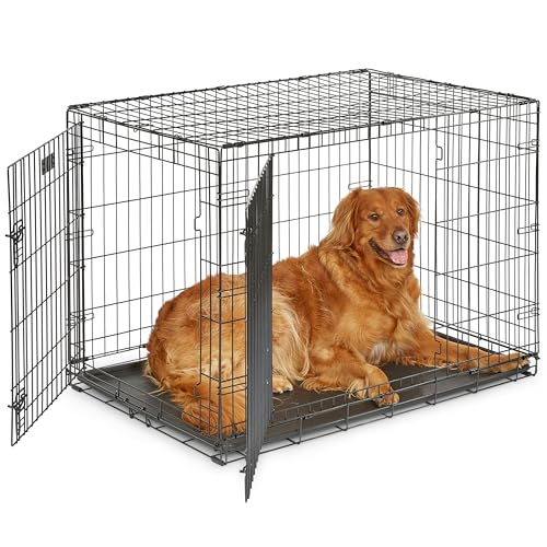 MidWest Homes for Pets 42-Inch iCrate for Large Breeds, 71-90 lbs, Single Door Folding Dog Crate with Divider Panel, Leak-Proof Tray & Secure Latch, Portable, Durable & Easy to Assemble - size: 42.0"L x 28.0"W x 30.0"H