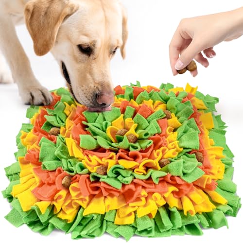 LIVEKEY Pet Snuffle Mat for Dogs, Dog Feeding Mat, Nosework Training Mats for Foraging Instinct Interactive Puzzle Toys (Orange&Green&Yellow) - color: Orange&Green&Yellow