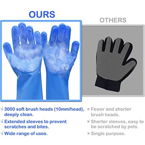 Pet Grooming Gloves, Dog Washing Gloves with High-Density Teeth, Heat Resistant Silicone Dog Bath Scrubber with Enhanced Five Finger Design, Bathing and Massaging for Dogs and Cats - color: Blue