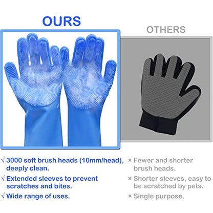 Pet Grooming Gloves, Dog Washing Gloves with High-Density Teeth, Heat Resistant Silicone Dog Bath Scrubber with Enhanced Five Finger Design, Bathing and Massaging for Dogs and Cats - color: Blue