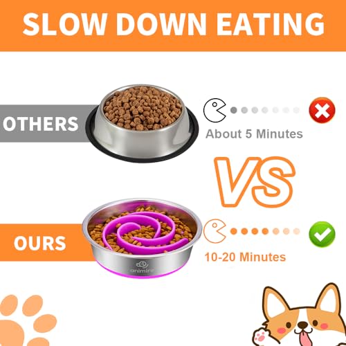 2-in-1 Metal Dog Bowl with Slow Feeder Insert, Stainless Steel Dog Bowls Food Grade 304, Water Food Bowl with Anti-Slip Silicone Base for Small, Medium, Large Dogs - color: Purple, size: 1 Cup