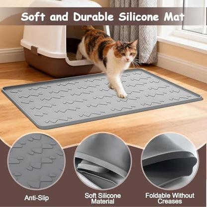 Cat Litter Mat, Large 34" x 22" Silicone Mat Litter Trapping Mat for Litter Box,Waterproof Easy To Clean,Foldable Litter Pad