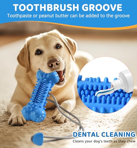 Dog Chew Toy for Aggressive Chewers, Durable Dental Cleaning Treat Toy, Food Dispensing Interactive Toy for Small, Medium & Large Dogs, Teeth Cleaning, Keep Busy, Tough Natural Rubber (Blue) - color: Blue