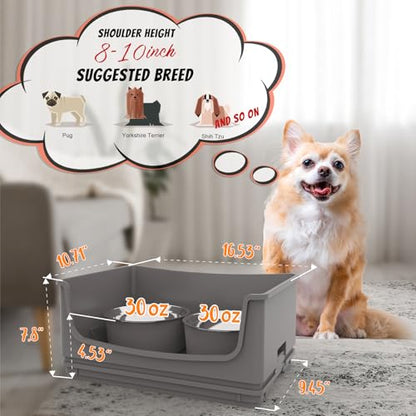Elevated Dog Bowl Stand Set,Quiet Eating Mess Proof Raised Dog Bowls 2 Stainless Steel Food Bowls,Splash Water Collection Non-Slip Small Cat Feeding Table - color: Grey, size: Small