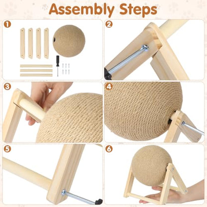STOBOK Cat Scratcher with Wood Scratching Ball - Cats and Kittens Indoor Toy for Claw Care and Exercise - Round Scratching Board Spinning Ball Interactive Rabbit Pet Supplies for Home and Shops