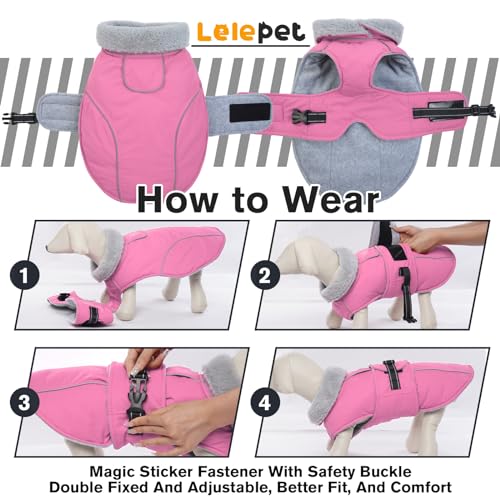 Lelepet Warm Dog Coats for Small Dogs Waterproof Dog Winter Jacket Reflective Pet Fleece Vest Windproof Cold Weather Coats with Adjustable Buckle & Leash Hole, Pink, S - color: Pink, size: S
