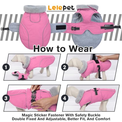 Lelepet Warm Dog Coats for Small Dogs Waterproof Dog Winter Jacket Reflective Pet Fleece Vest Windproof Cold Weather Coats with Adjustable Buckle & Leash Hole, Pink, S - color: Pink, size: S