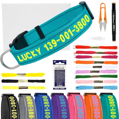DIY Personalized Embroidered Dog Collar - Custom Hand-Stitched Name & Number, Reflective Adjustable Pet Collar for Small/Medium/Large Dogs & Cats, Durable Nylon with Steel D-Ring (Teal, Small) - color: Teal, size: Small