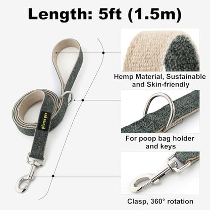 Plutus Pet Cotton Hemp Dog Collar and Leash Set, Adjustable Collar for Small, Medium, and Large Dogs, Heavy Duty and Soft on Skin, Gray, XS - color: Grey, size: X-Small