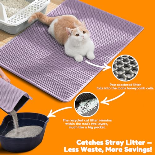 Waterproof Cat Litter Mat - New 24x16 Inch Honeycomb Double Layer Traps Litter, Waterproof & Non-Slip Floor Protector, Easy Clean, Odor-Free, Purple - color: Purple