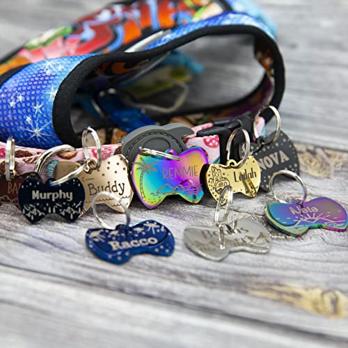 Personalized Dog Tag with 5 Lines of Custom Deep Engraved Durable Stainless Steel Pet ID Name Tag Designer Regular Size Bow Tie - size: Regular, style: Bow-Tie