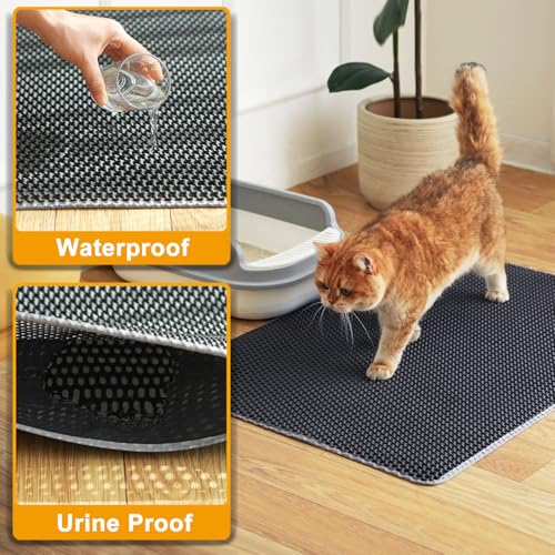Cat Litter Mats-Extra Large 47''x36'' Litter Trapping Mat for Cat-XXL Litter box Matt for Floor-2 Layer Catcher Rug for Pet kitty Litterbox-Waterproof Urine Proof,Non-Slip