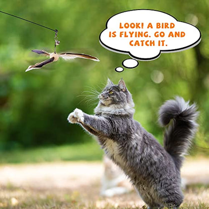 JXFUKAL Cat Wand Toys, Interactive Cat Toys with 3 Feather Refills, 29'' Flexible Steel Wire, Sturdy Wood Handle & Bell for Kitty Kitten, Cat Toys for Indoor Cats Teaser Cat String Toy - color: Set B-refills