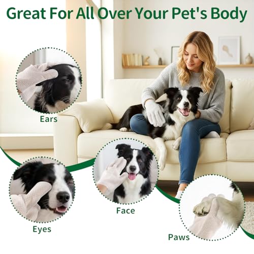 GLADFRESIT Pet Grooming Glove Wipes for Dogs & Cats, Hypoallergenic Deodorizing Cleansing Wipes with Coconut Oil & Botanical Extracts, Daily & Outdoor Care, 60g Portable and Lightweight (6 Pcs) - size: 6 PCS