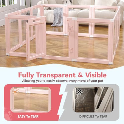 DIY Clear Acrylic Dog Playpen Indoor, Transparent Easy Cleansing Puppy Fence with Suction Cup, Easy-Assemble Indoor Whelping Crate for Small Puppies (23.6" H, 12PCS), Pink - color: Pink, style: 12PCS